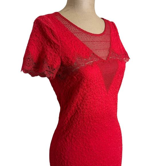 The Kooples Mini Dress size XS Cherry Red Lace Front Textured - Picture 5 of 11